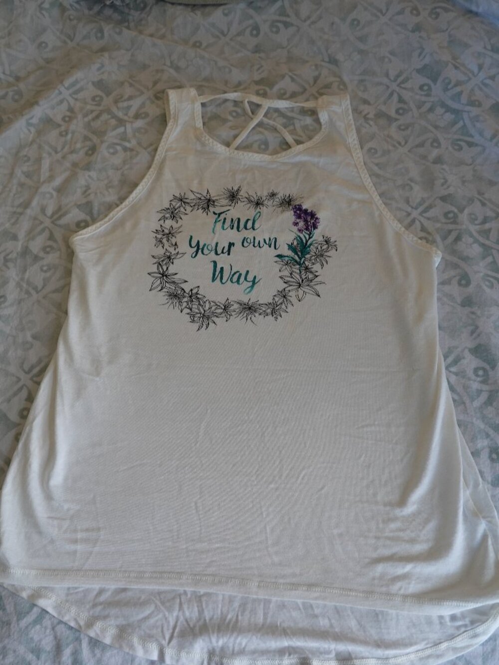 Calia Tank Top, size small, color off white, green and purple